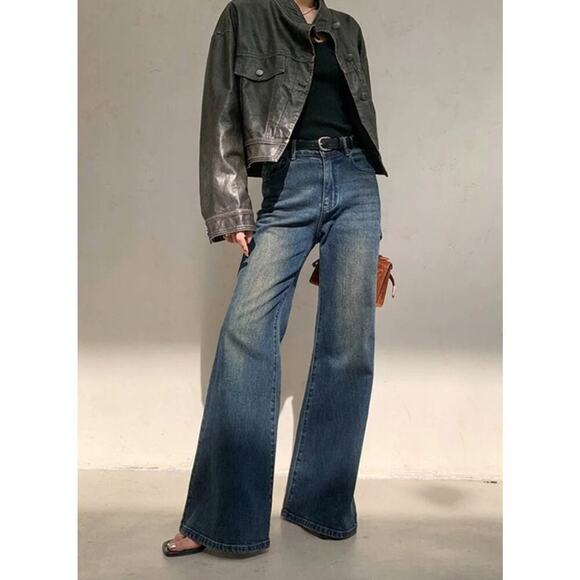 Commense Jeans S High Rise Flare Wide Leg Vintage Washed Stretch Womens NEW - Picture 1 of 11